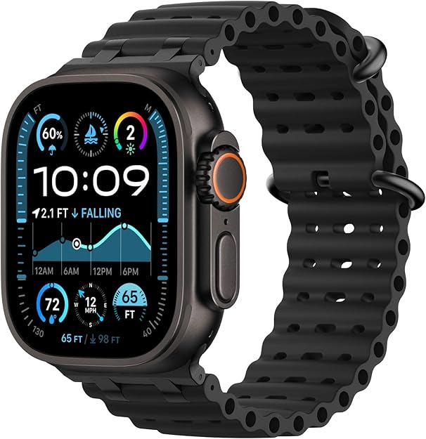 Upgraded Ocean Band Compatible with Apple Watch Ultra 3/2/1 49mm, S11/S10 46mm, 9/8/7 45mm, SE3/SE2/SE/6/5/4 44mm, 3/2/1 42mm, Metal Connector Breathable Sport Watch Strap for Men Women