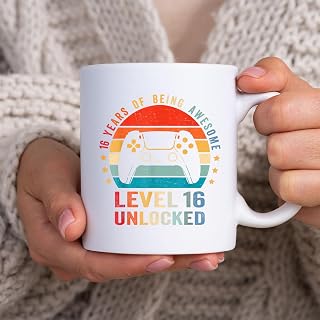 Level 16 Unlocked Tshirt 16th Video Gamer Birthday Boy Gift BlackMug, Tea Mug, Tea Cup, Coffee Cup