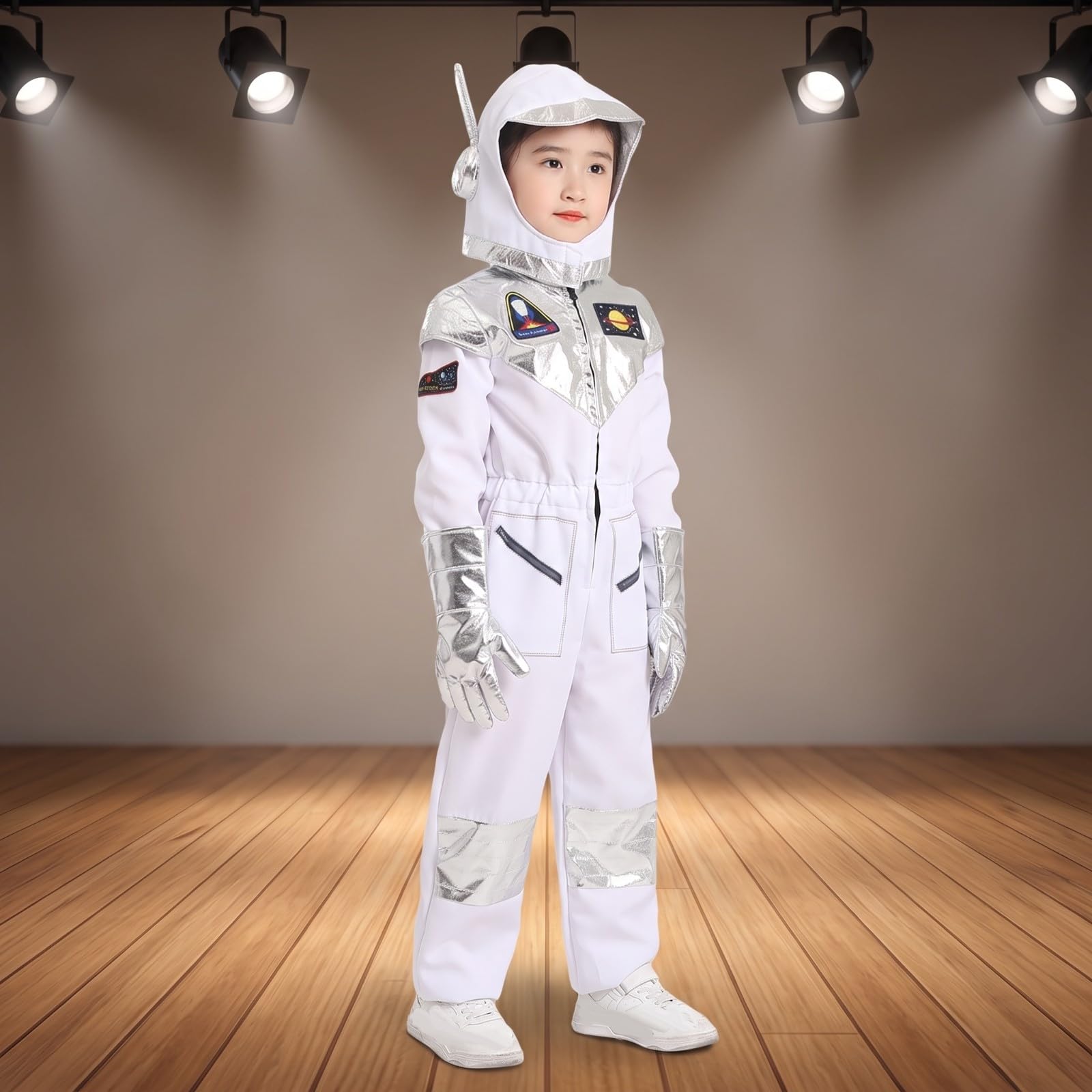 Tuta Completa da Esploratore Spaziale | Realistico, Tuta da esploratore spaziale con Cappuccio, Lavabile, per Halloween, Recite Scolastiche, S, Con Guanti