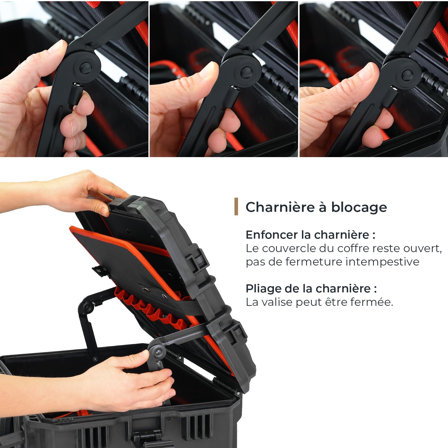 HMF 15604-02 Chariot à outils d'extérieur, coffre à outils vide avec roulettes | 46,5 x 36 x 22,5 cm