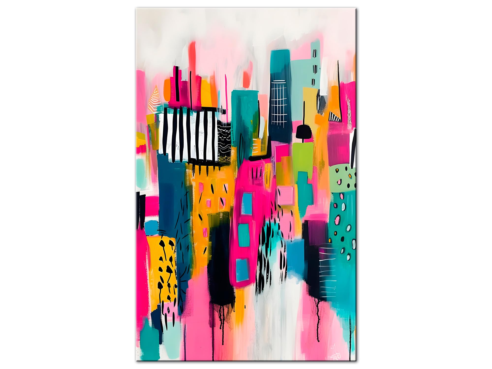 DECLINA Buntes Wandbild Stadt Pop – Wanddekoration abstrakte Kunst Premium – Foto auf glänzendem Acrylglas – hergestellt in Frankreich