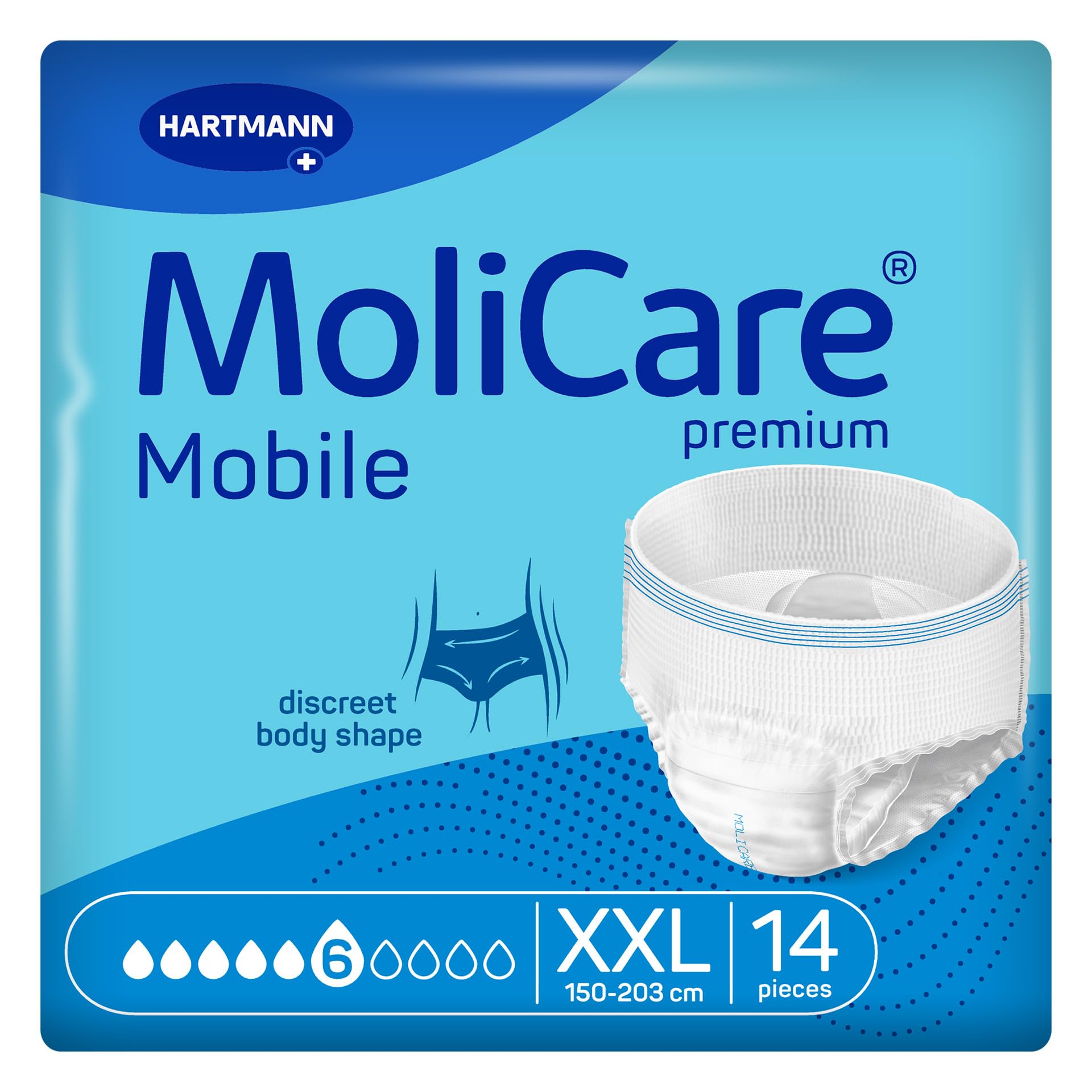 MoliCare Premium Mobile 6 Drops Size XXL | Bariatric Incontinence Pants | Reliable Leakage Protection | Disposable Pull-Up Pants | Fast Absorption | Instant-Dry Feeling | 59-80 inches | 14 Pieces
