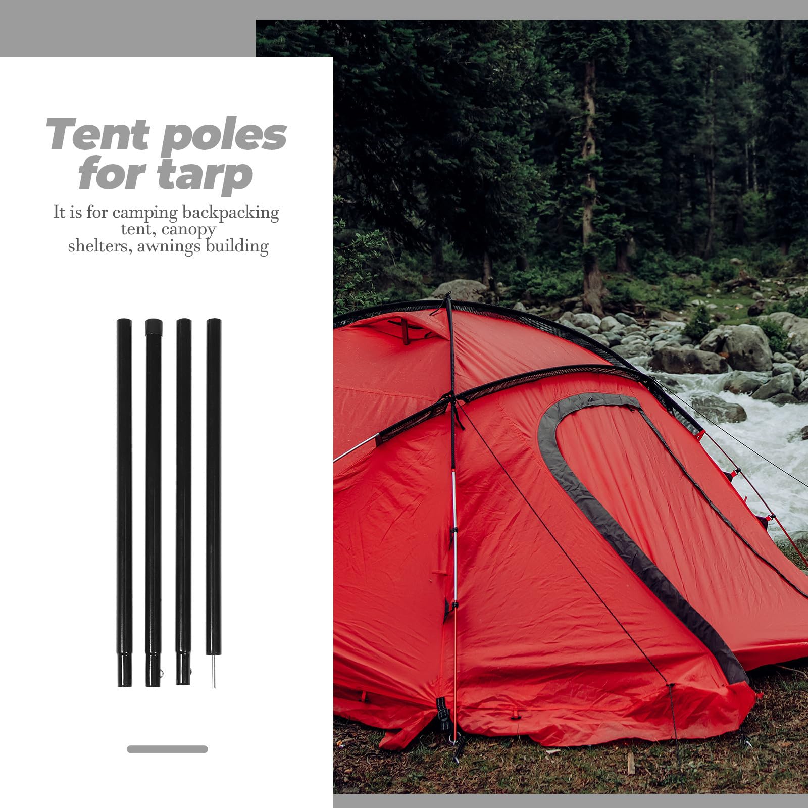 Homoyoyo 4 Stück Camping Zeltstangen 2,1m aus Rostfreiem Eisen Stabiles Zeltgestänge mit Stangenkopf für Pavillons Markisen Outdoor Unterstände