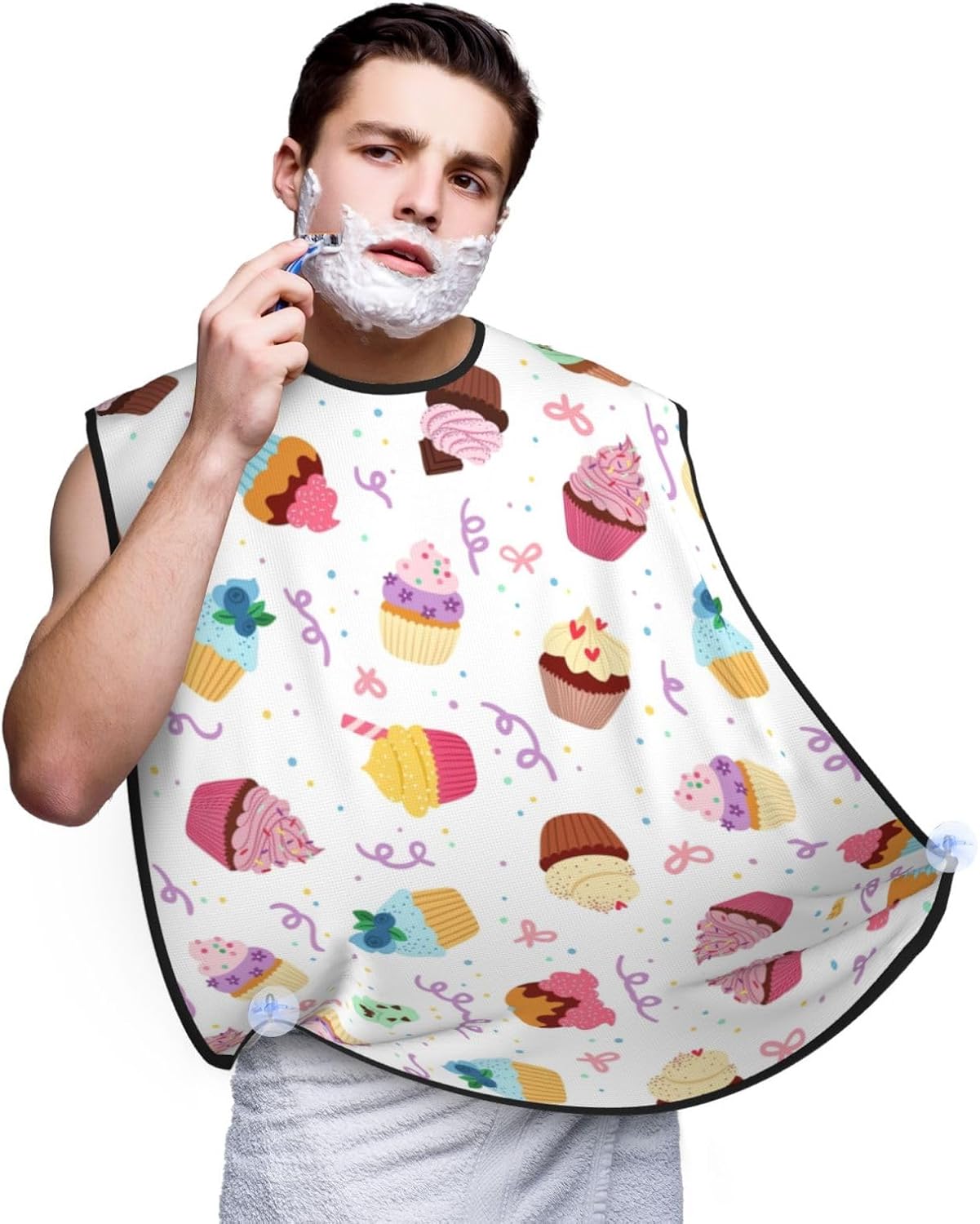 Delicious Cupcakes Print Beard Bib Apron, Shaving Apron For Dad, Men'S Hair Catcher For Shaving Best Gifts For Dad