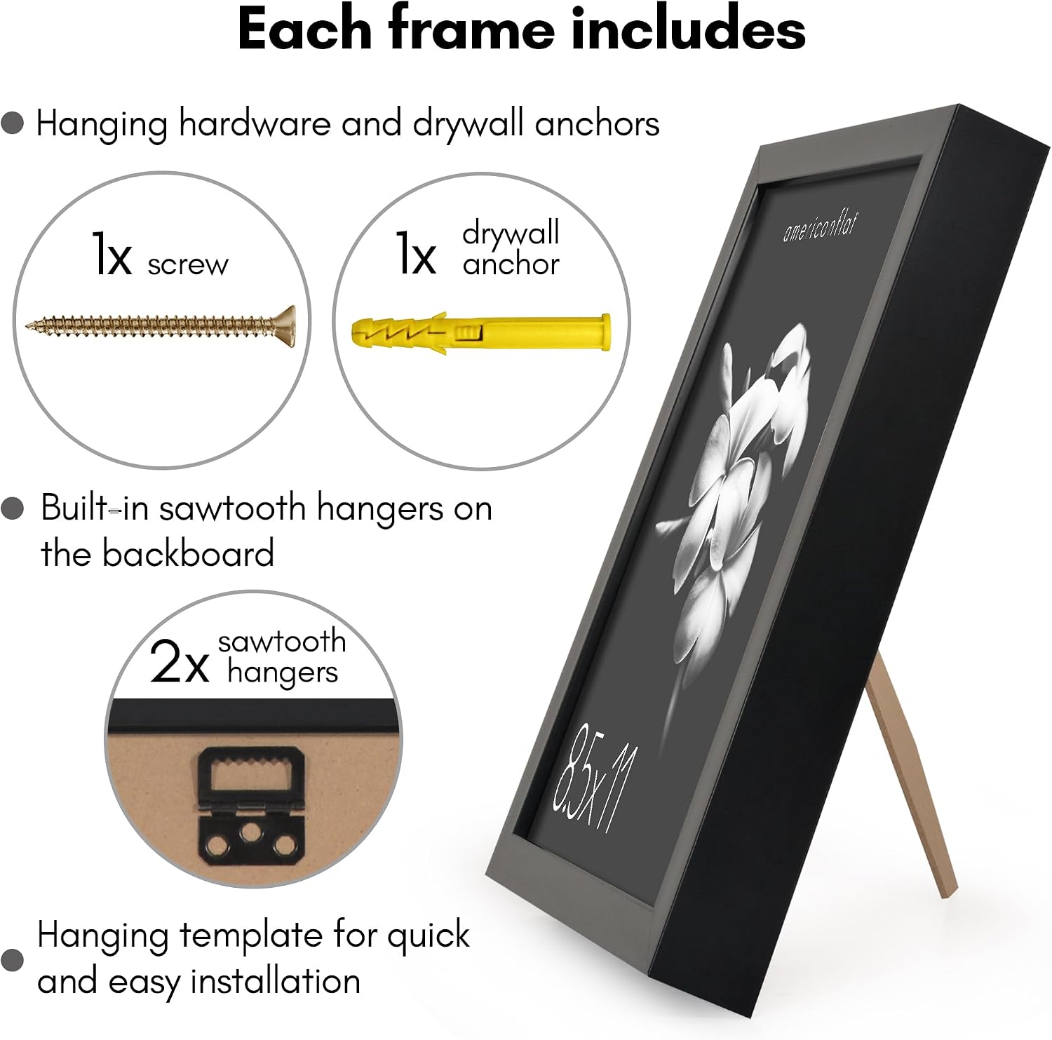 Americanflat 8.5x11 Picture Frame with Shatter-Resistant Glass - Soho Collection - Gallery Style Deep Molding Picture Frames for Tabletop and Wall Display - Black