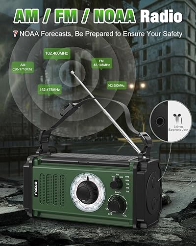 Miniatura 3 de Radio de emergencia de 10000 mAh, radio solar, radio de manivela, radio meteorológica NOAA AM FM, 4 métodos de carga, batería de polímero, linterna