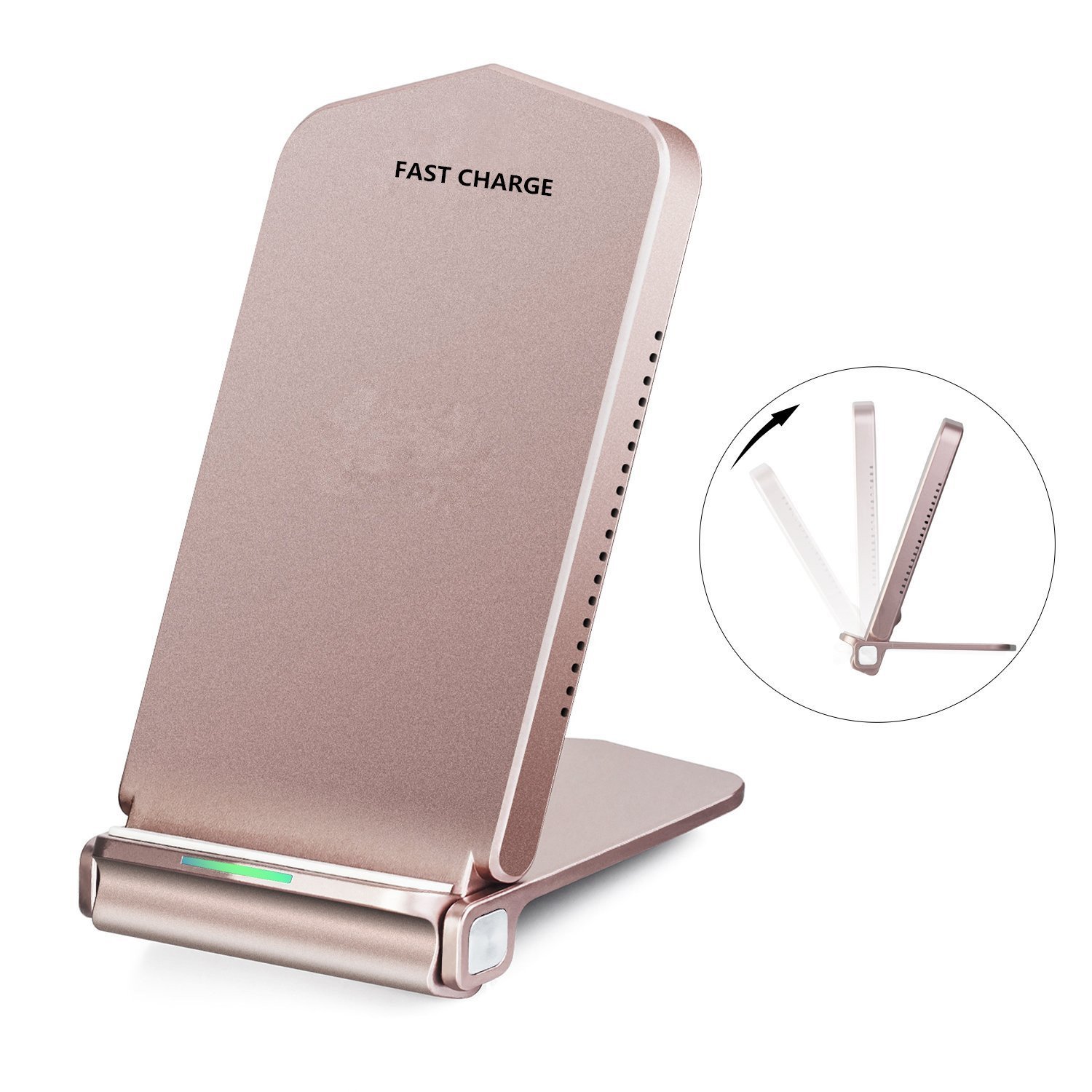Fast Wireless Charger,AOSANG Qi Stand Foldable Charging (2 Coils With Type C Port) for Samsung Galaxy Note 8 S8 S8 Plus S7 S7 Edge S6 Edge Plus Note 5, Standard Charge for iPhone X 8 8 Plus(Rose Gold)