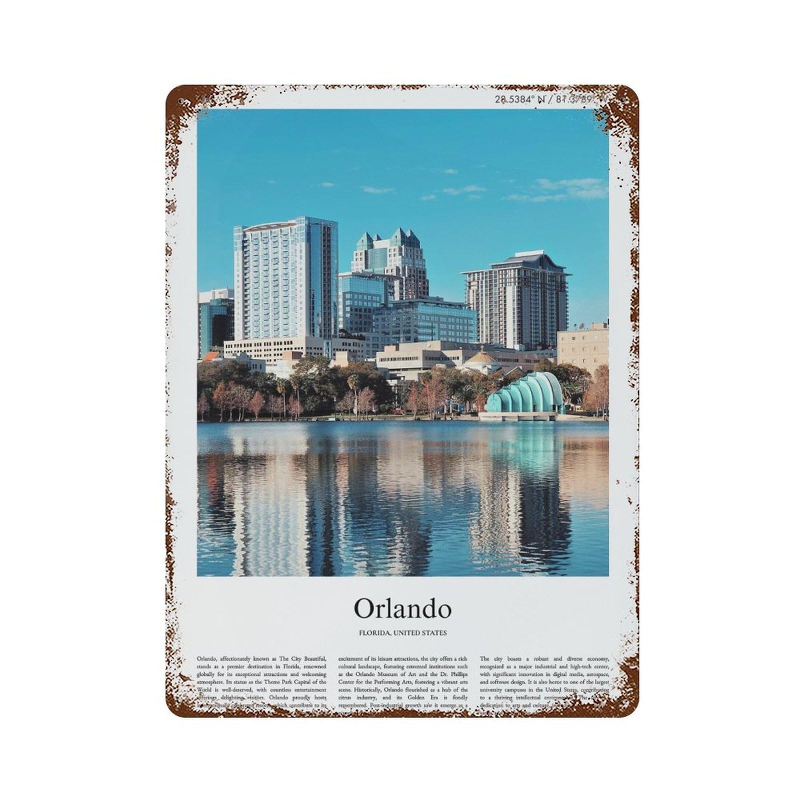 xiaoxiaoshen Orlando Florida, United States, USA City Scenery Wall Decor Art Metal Tin Poster Modern Home Decor Art Home Bar Shop Decorations Vintage Sign 40x30cm