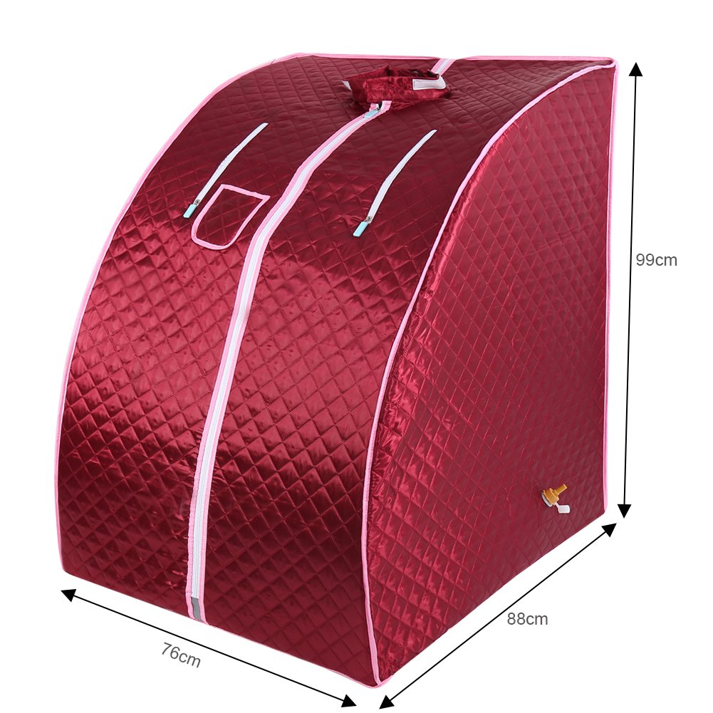 Mini Sauna, sauna parowa do domu, generator pary SPA sauna parowa do domu z namiotem do sauny i pilotem zdalnego sterowania, temperatura (75 * 35 * 25 cm - czerwona)
