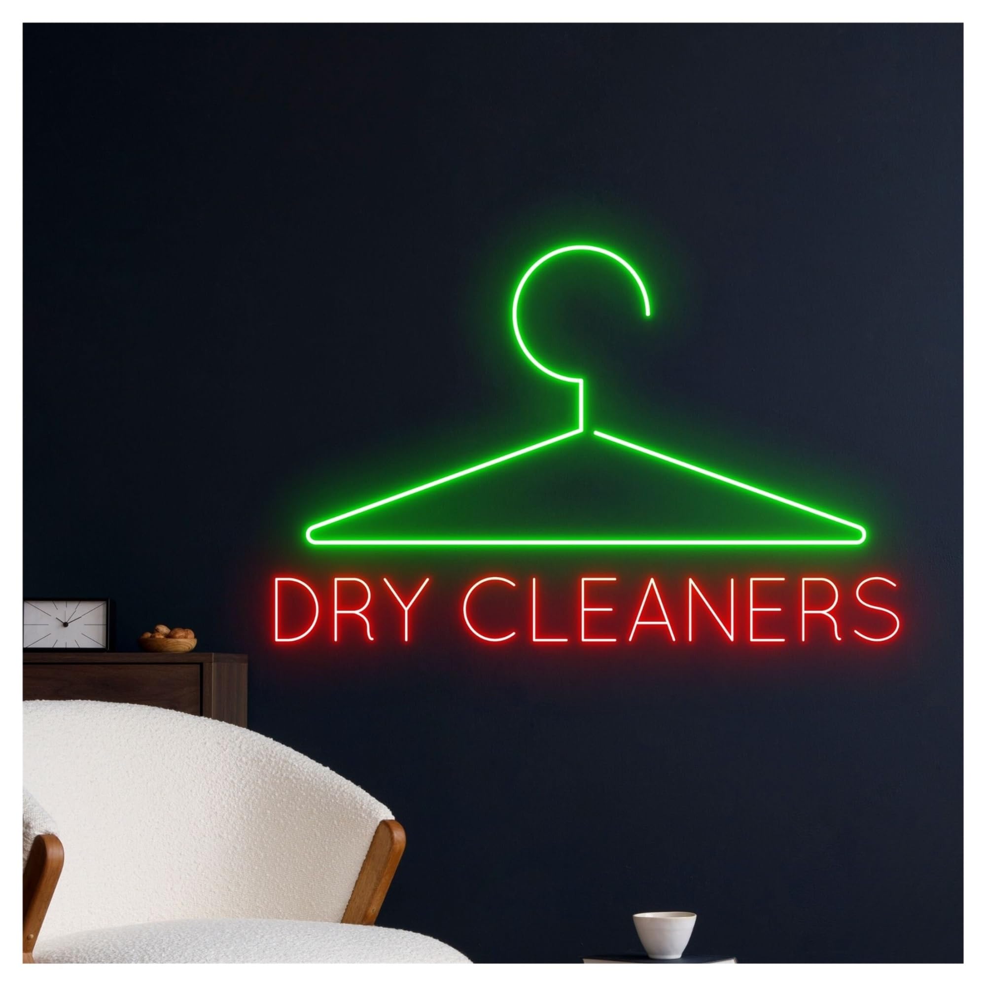 Decoración Lámparas Letrero De Neón Dry Cleaners Luz LED Regulable Para Colgar En Armario, Ideal Para Lavandería, Tienda De Ropa, Decoración De Pared 50cm