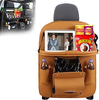 BIPROS Backseat Car Organizer - The Ultimate Car Seat Organizer and Essential for Toddler Travel | Keep Your Backseat Organized and Kids Entertained (Brown)