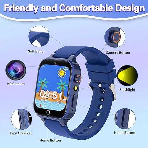 Miniatura 7 de Vakzovy Reloj inteligente para niños con 26 juegos de rompecabezas, cámara HD, reproductor de MP3, audiolibros, video, podómetro, seguimiento de