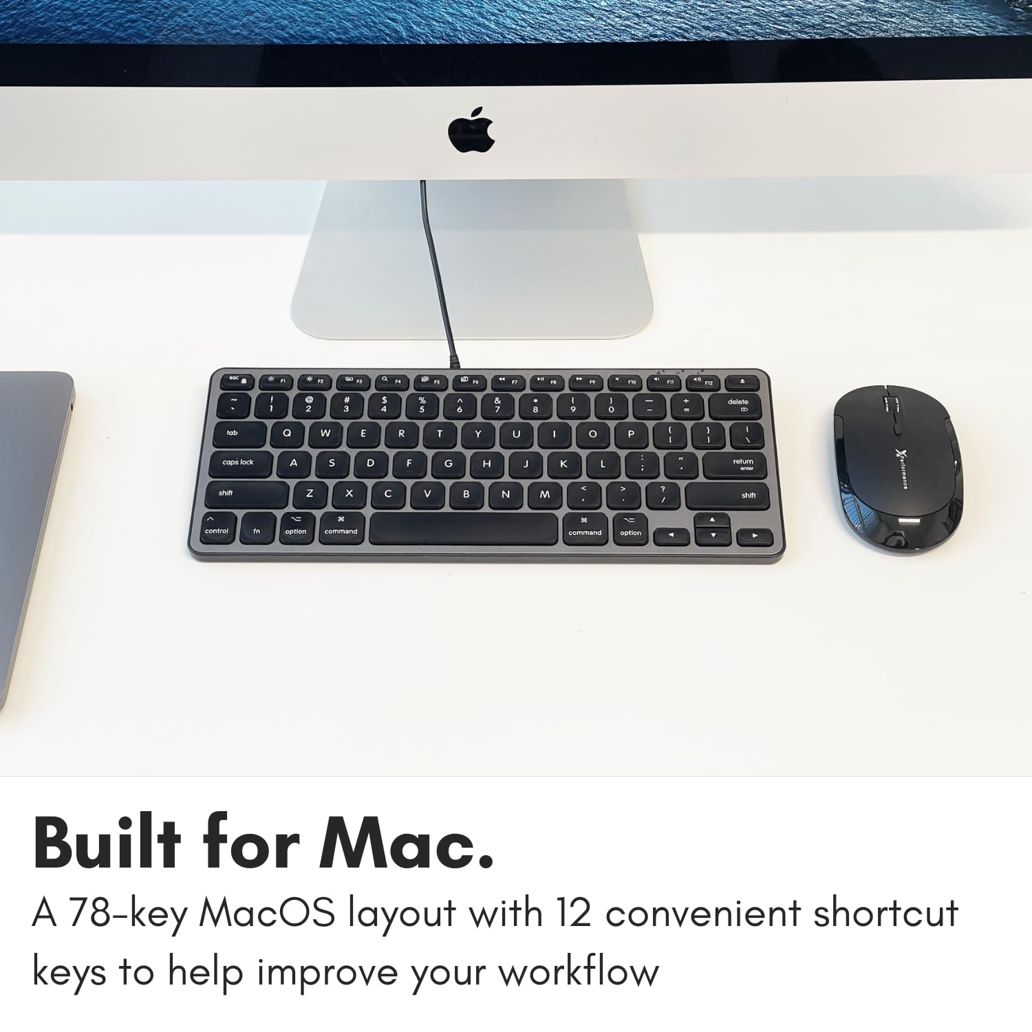 Macally Mała klawiatura do komputerów Mac z koncentratorem USB (2 x USB-C / 1 x USB-A) - 3 porty - przewodowa klawiatura Mac z wtyczką USB 2 w 1 - oszczędność miejsca dzięki klawiaturze kompatybilnej
