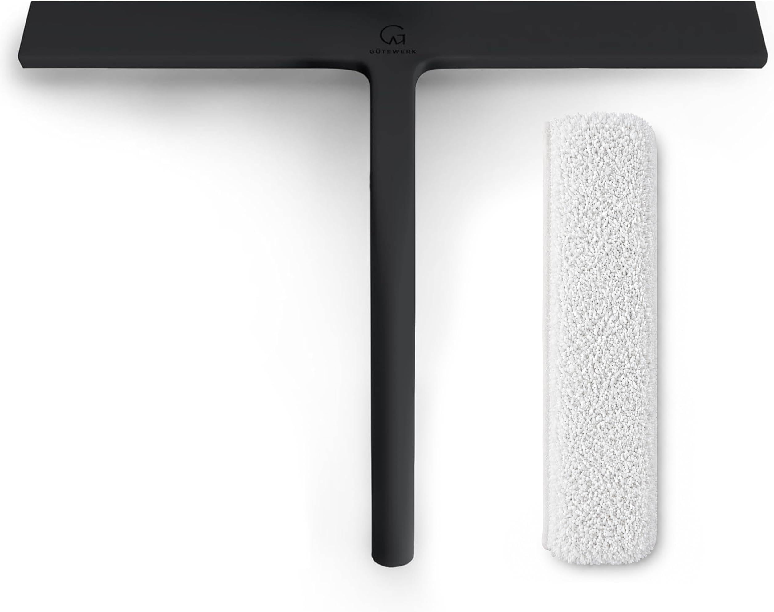 GÜTEWERK 2-in-1 Squeegee & Cleaning Cloth, 28cm Shower Squeegee for Shower Doors, Car Window Squeegee Glass Cleaning, Washable Shower Accessories, Window Cleaner Tool, Hygienic Glass Shower Cleaner