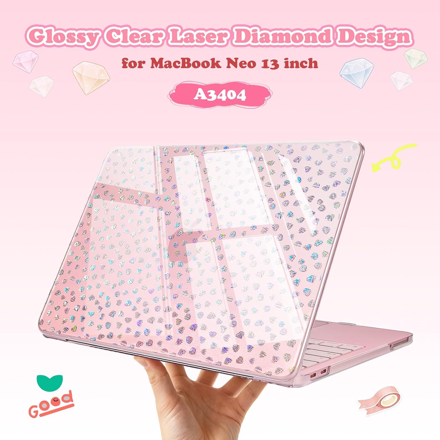 EooCoo for MacBook Neo Case 13 inch 2026 Model A3404, Diamond Clear image 2