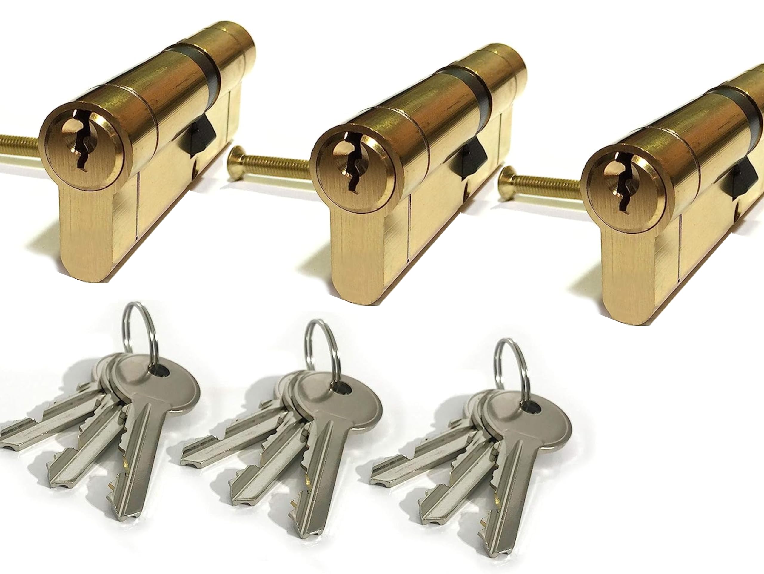3 x Secure Euro Door Locks 40/60 BRASS Finish Keyed Alike 3 Keys Per Lock
