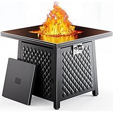 Yaheetech 28 inch Outdoor Gas Fire Pit Table 50,000 BTU Propane Fire Pit with Lid and Lava Rocks, Multifunctional 2 in 1 Gas Firepit for Patio/Backyard/Deck/Party, CSA Certification, Copper