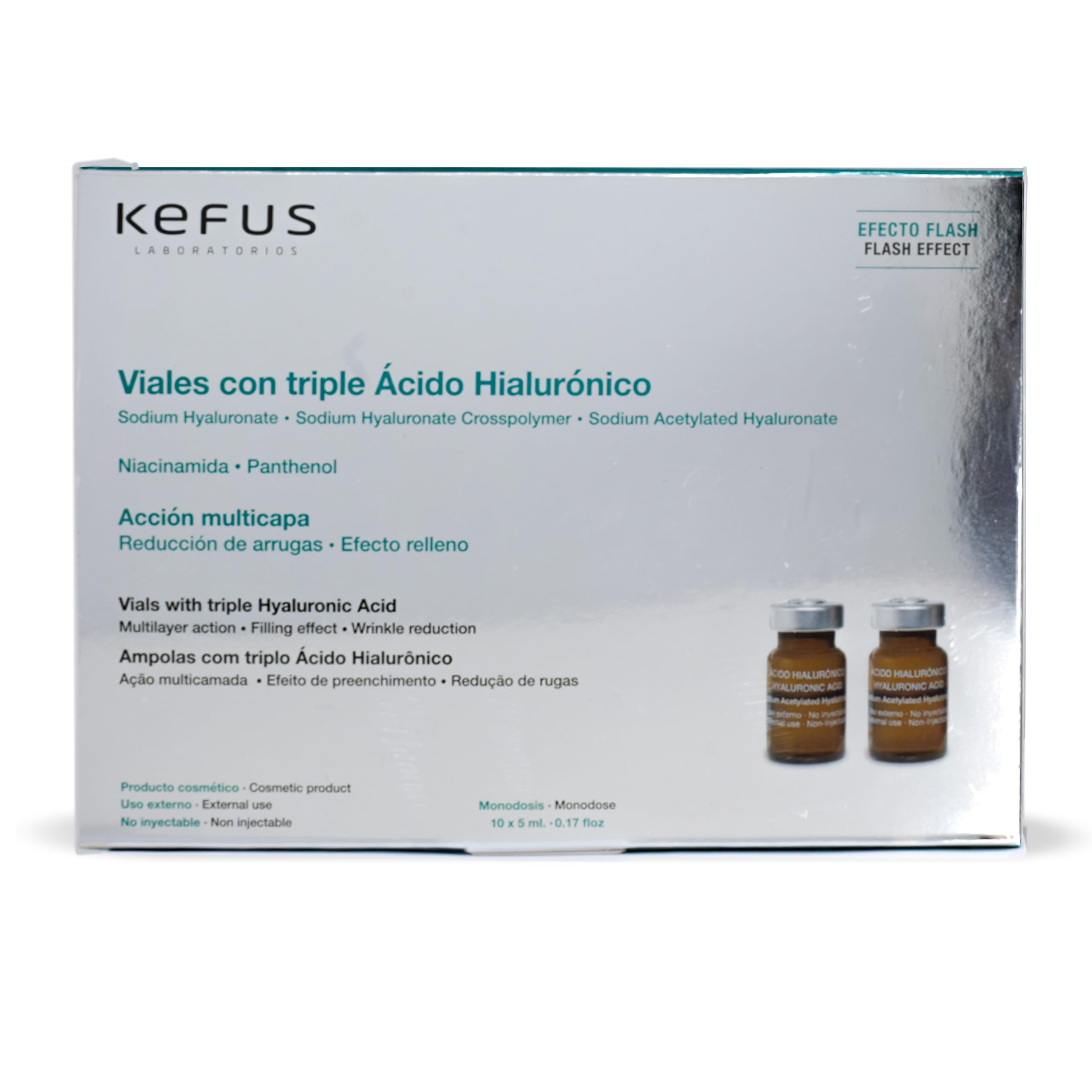 Kefus Viales Triple Ácido Hialurónico 50 x 5ml | Con Niacinamida y Pantenol | Efecto Relleno y Tensor | Antiedad Profesional | No Inyectable
