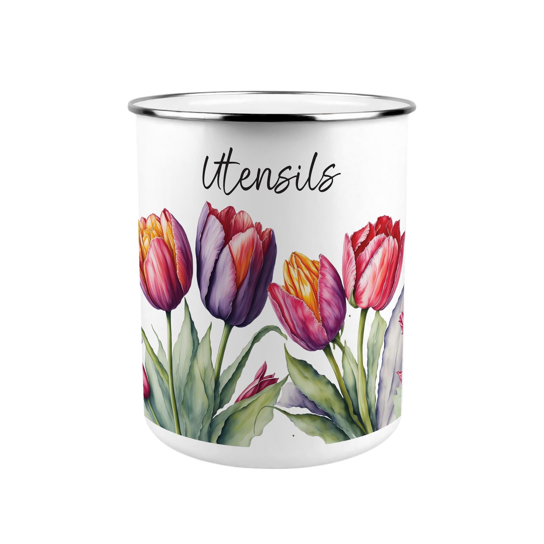 Purely Home Tulips Metal Utensil Holder - XL Kitchen Utensil Pot/Organiser for Countertop Decor Gift 18x16.5cm