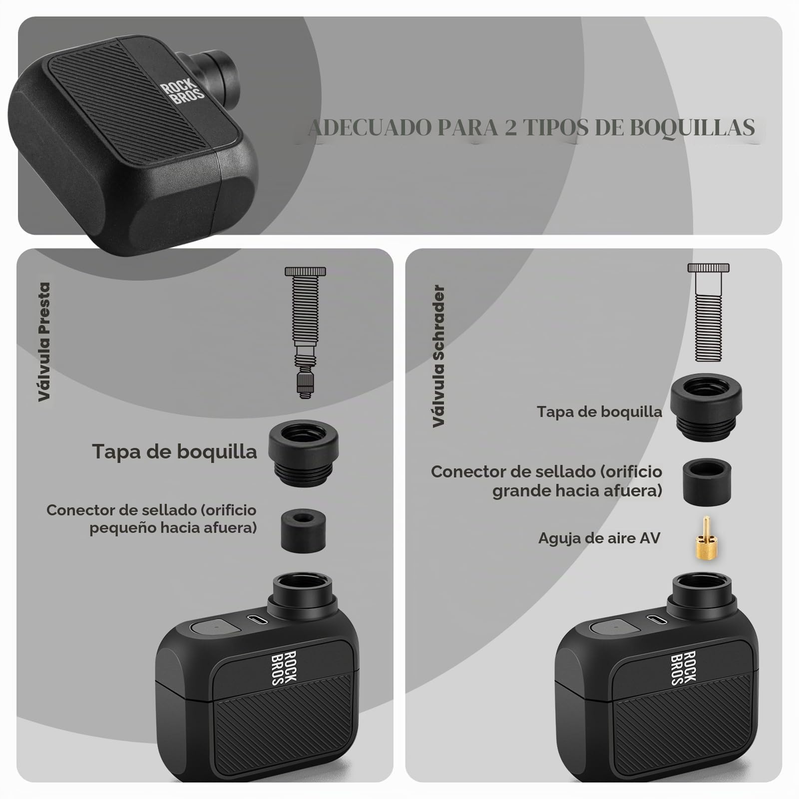 ROCKBROS Mini Bomba de Aire Eléctrica 120PSI Inflador Portátil para Rueda con Válvula Presta Schrader Bomba Eléctrica Bicicleta para Bicicletas de Montaña Carretera