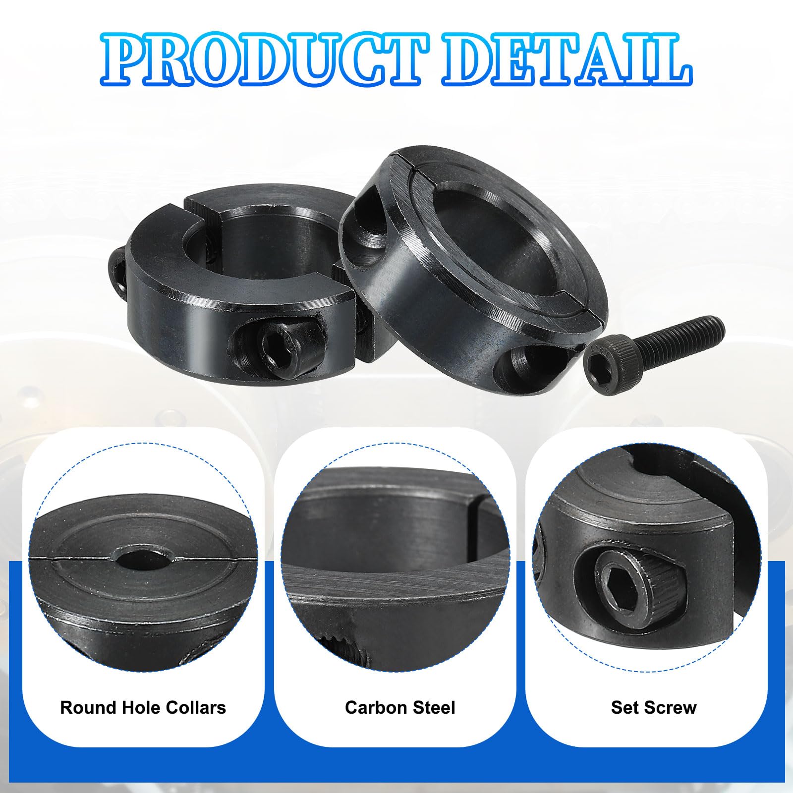 QUARKZMAN 4Pcs Bague de Réglage Alésage 25 mm à Double Fente 45 mm OD 15 mm Épaisseur Acier au Carbone Collier de Serrage à Verrouillage avec Vis de Réglage et Clé Hexagonale (Noir)