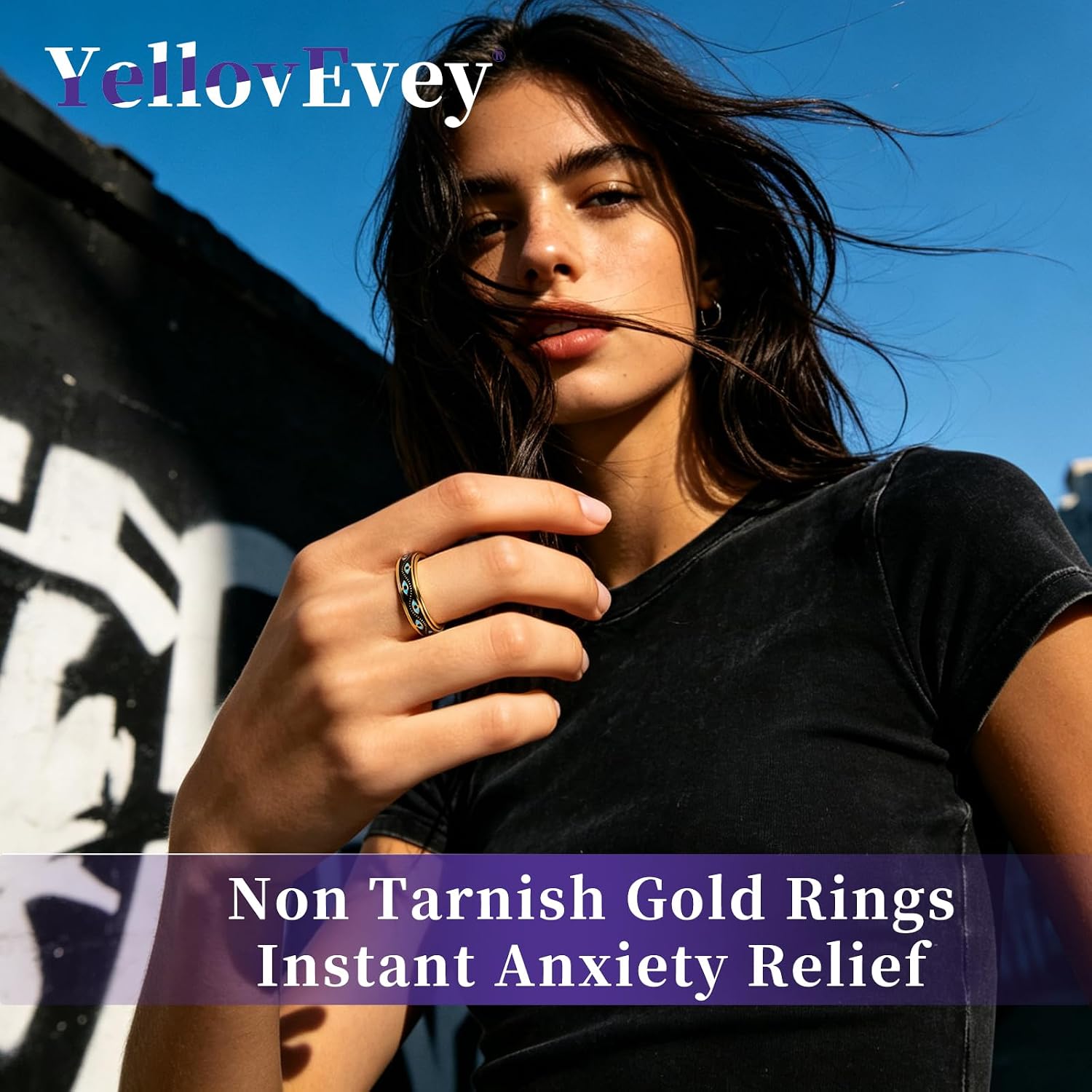 Evil Eye Fidget Ring for Women - Anxiety Relief Spinner Jewelry,18K Gold Plated Stainless Steel Turkish Ojo Turco Protection Rings Gift for Adults image 3