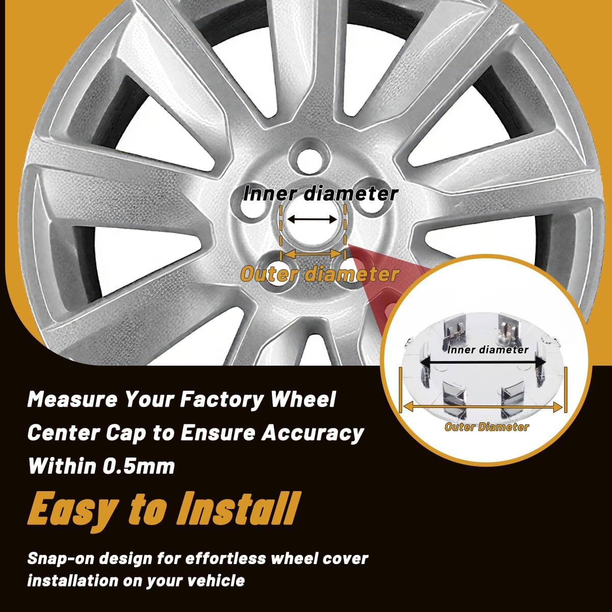 4Pcs 2.7in / 68.6mm Car Wheel Center Caps for 2005-2008 Focus 2005-2008 Taurus 2010-2019 Taurus Chrome Outer 2.7 in, Inner 1.96 in Snap-On Hub Caps