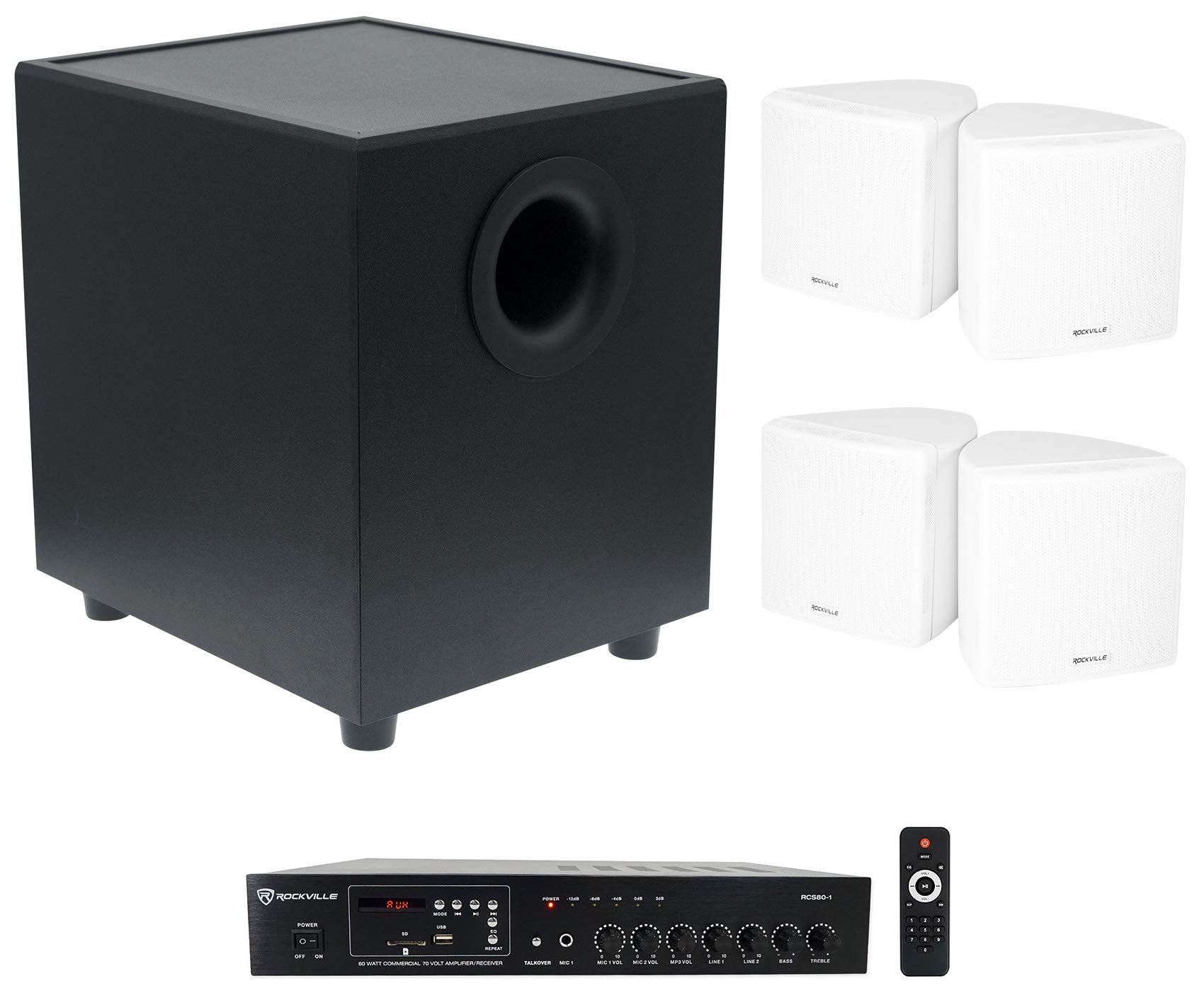 Rockville RCS80-1 60 Watt 70v Commercial/Restaurant Amp/Bluetooth Receiver Bundle with Rockville CT8