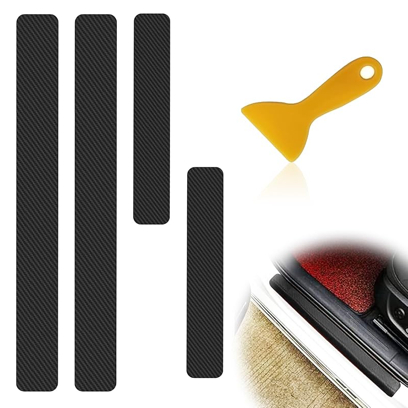 Protetor de Soleira Automotiva em Vinil com Acabamento de Fibra de Carbono Preto ABOTHGD, Kit com 4 Peças