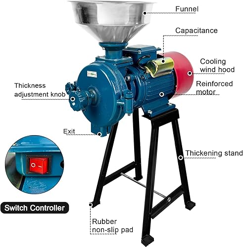 Miniatura 6 de Electric Grain Grinder Mill 3000W, 110V Dry Cereals Grinder with Funnel, Commercial Electric Feed Mill Dry Grinder, Rice Corn Grain Coffee Wheat