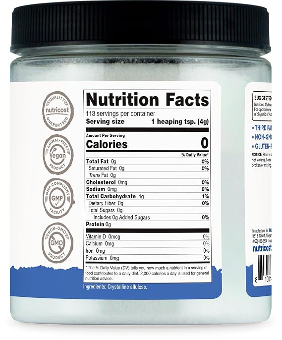 Nutricost Allulose Sweetener (1 LB) KETO Sugar, 0 Calorie, Low Carb | Natural Sugar Alternative, Crystalline Powder