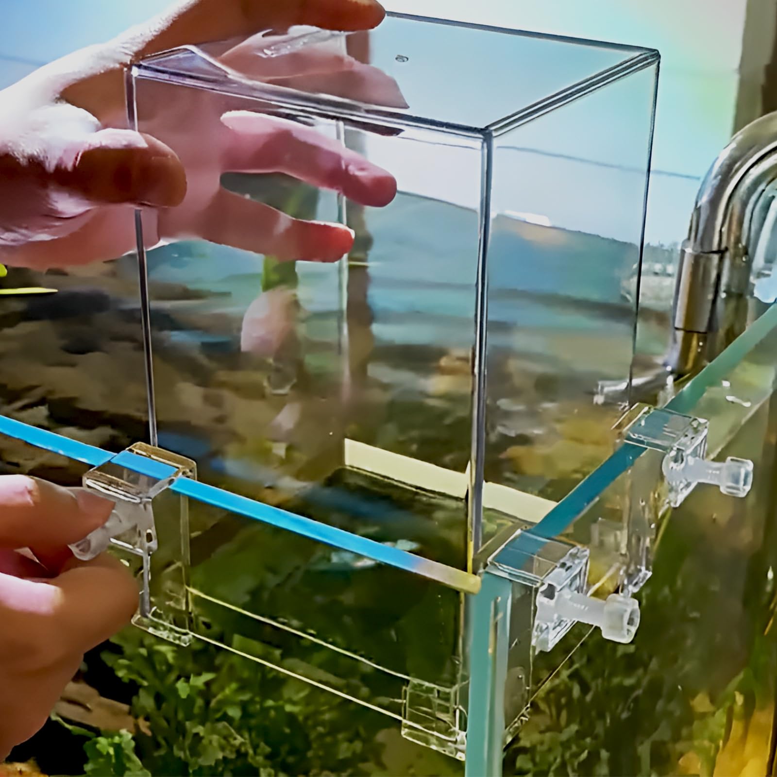 GarveeLife Torre di pesce in acrilico per acquario, tecnologia di stampa negativa, ricarica automatica dell'acqua, design moderno galleggiante, grande contenitore trasparente per spazi di nuoto estesi