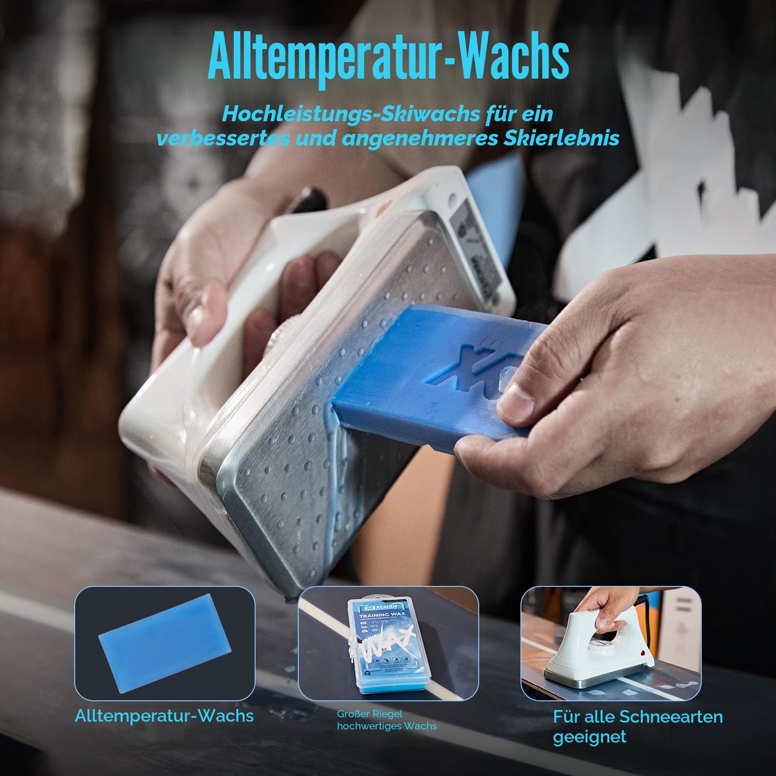 XCMAN Komplettes Ski Snowboard Tuning und Waxing Kit mit Wachseisen, Universalwachs, Kantenstimmer, Bürste, Wachsschaber, Ptex