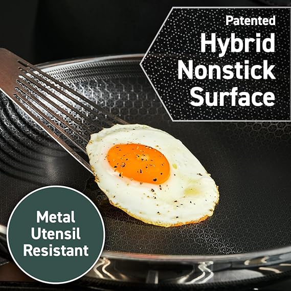 HexClad Hybrid Nonstick 10-Inch Frying Pan, Stay-Cool Handle, Dishwasher-Friendly, Oven-Safe Up to 900°F
