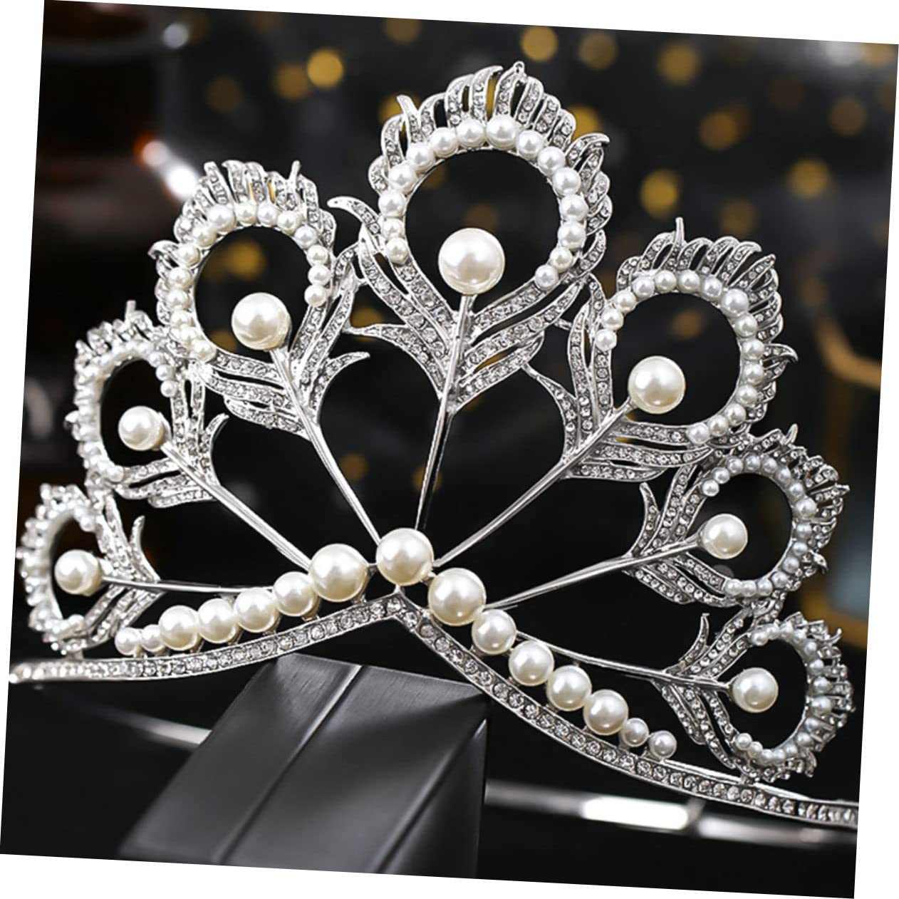Diadema de Novia Perlas de Cristal, Tocado de Boda | Aleación de Color Claro, Estilo Lujoso y Vistoso, Ligera para Ceremonia y Cosplay