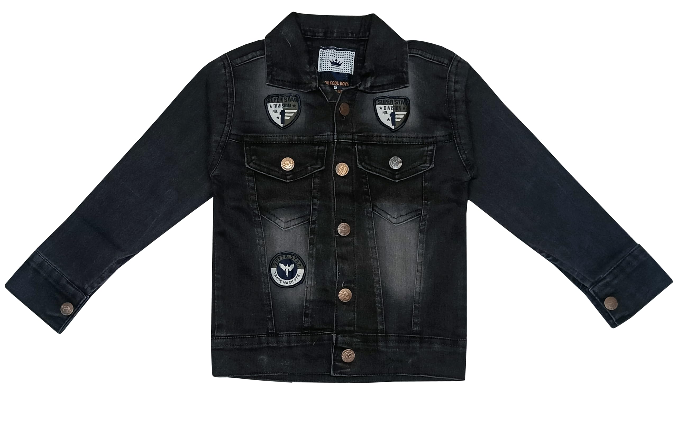 SELVEL Boys Black Denim Jacket | Kids Full Sleeves Stretchable Denim Jacket (DNM-JKT-1400)