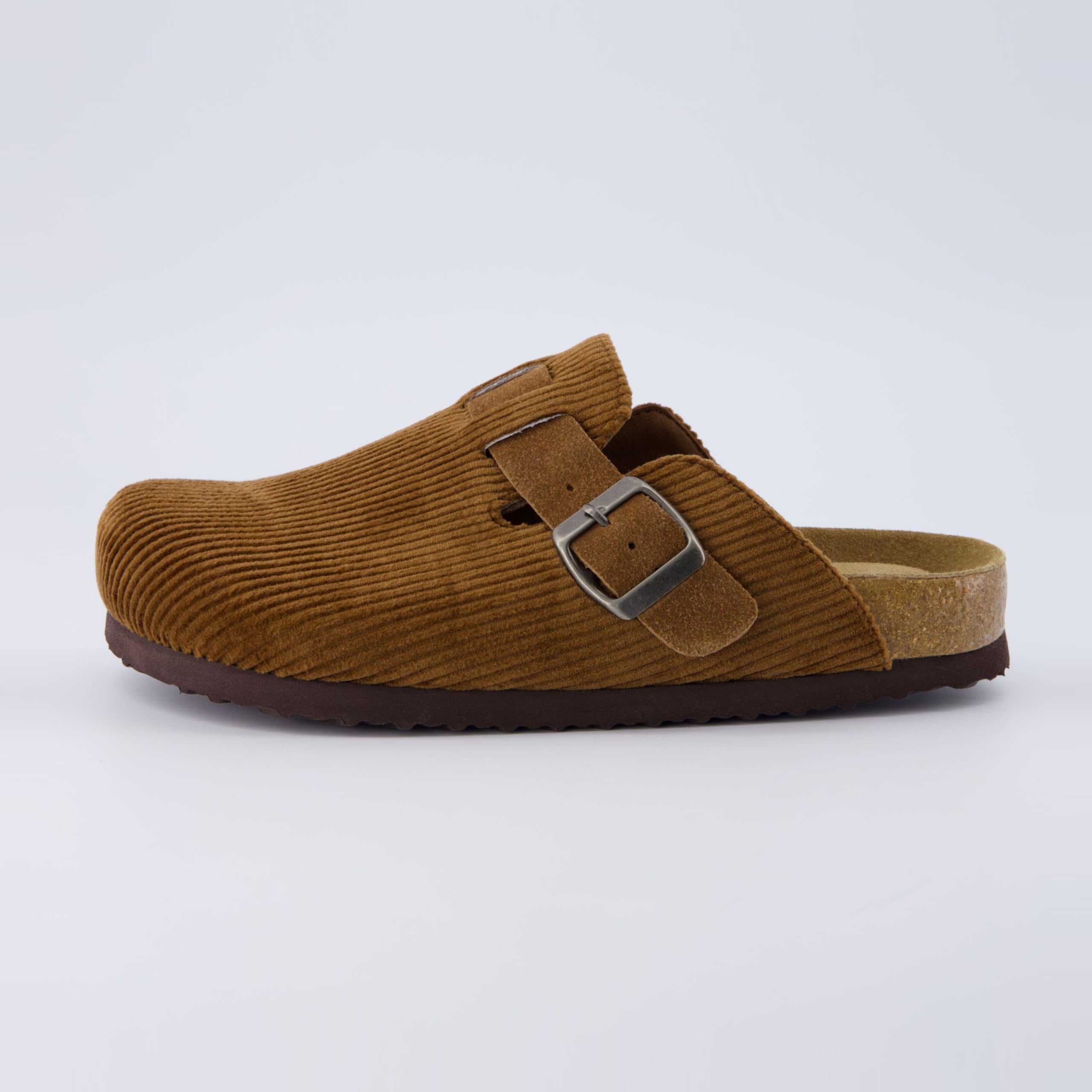 CUSHIONAIRE Hana Womens Clogs | Comfortable Vegan Suede Clogs for Women | Slip On Potato Shoes with Cork Footbed & Arch Support | Memory Foam, Wide Widths Available: 7.5 Tan Corduroy