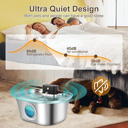 Miniatura 6 de Fuente de agua inalámbrica para gatos, acero inoxidable, dispensador de agua grande de 3.2 L para perros con boquilla, alimentador automático para