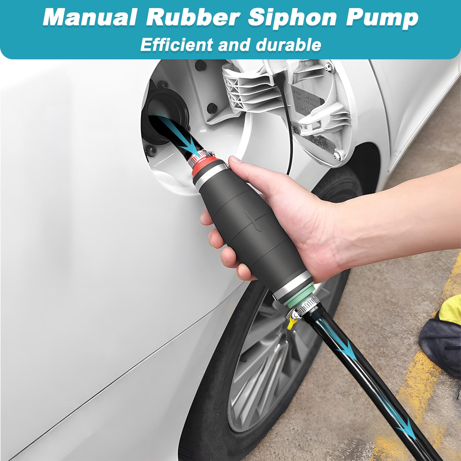 Pompa Trasferimento Manuale Carburante con 2M Tubo Sifone Gomma Flessibile, Linea Aspirazione Acqua Mano Portatile per Veicoli Barca Auto Serbatoio per Travaso Benzina, Olio, Diesel, Gasolio, Liquido