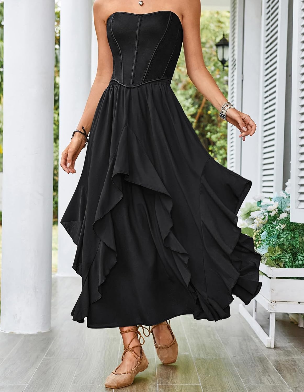 SCARLET DARKNESS Long Skirts for Women 2026 Ruffled Chiffon Flowy Renaissance Maxi Skirt - Image 3