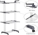 Sac de séchage pliable,4-Tier Vêtements Hanger Large réglable en acier inoxydable Garment Blanchisserie Racks plier plat pour un rangement facile