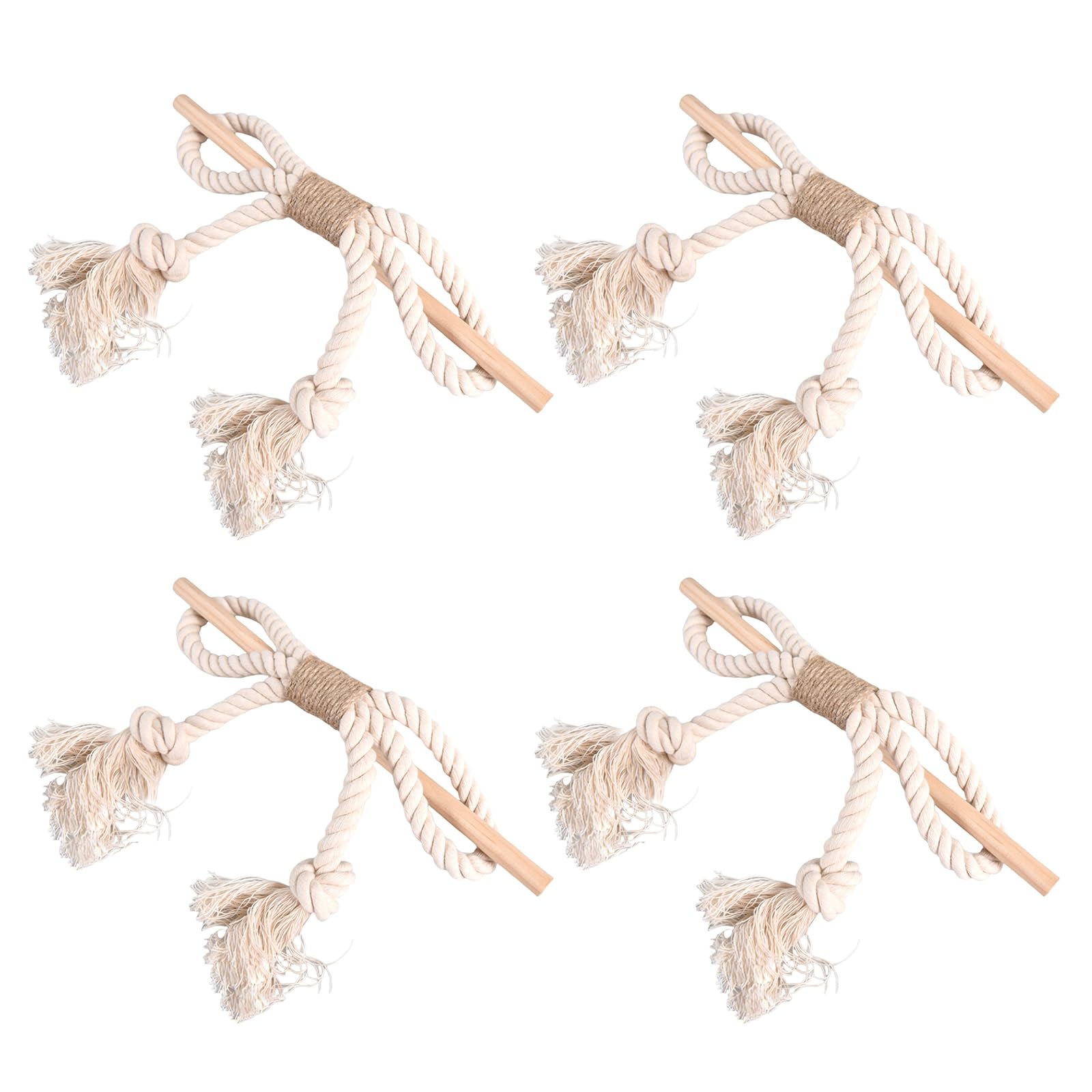 Yhplxyuus 4 Pack Cotton Linen Rope Curtain Tiebacks Rustics Drape Tie Backs Farmhouses Handwoven Drapery Holdbacks with Wood Club Curtain Fasteners