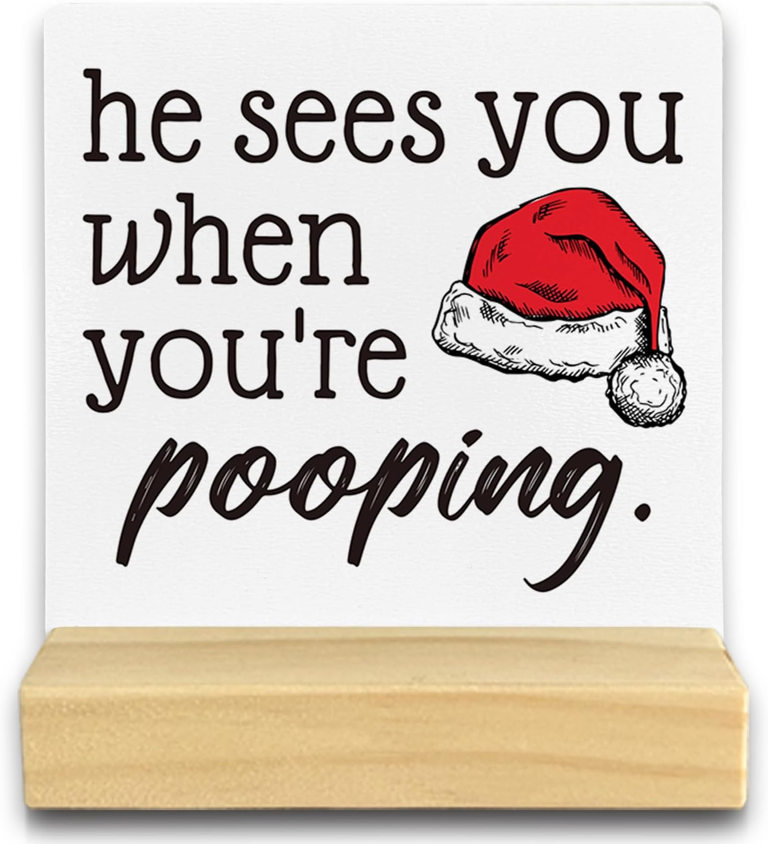 QASHWEY Funny Christmas Bathroom Decorations, Christmas Bathroom Decorations, Xmas Washroom Restroom Decor, He Sees You When You're Sign Table Decor for GuestBathroom Toilet