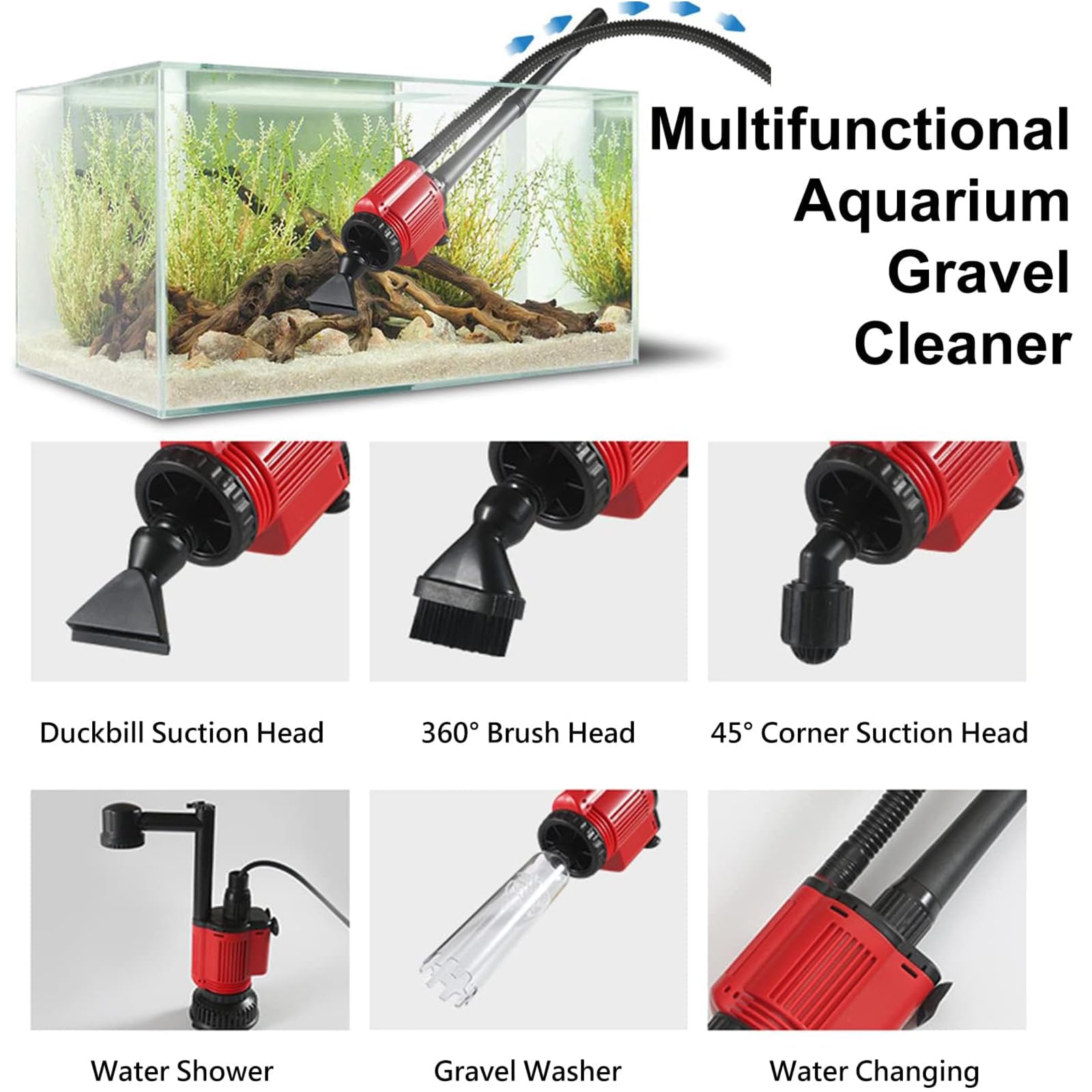 Aquarium-Kiesreiniger-Siphon-Set, elektrische automatische Aquarium-Reinigungswerkzeuge, Abnehmbarer Vakuum-Wasserwechsler zum Wasserwechsel, Entfernung von Detritus, Waschsand
