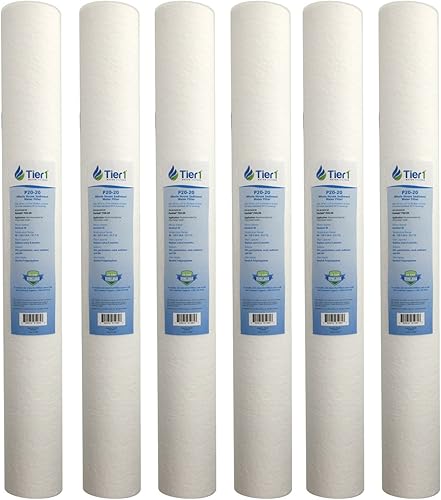 Miniatura 10 de Tier1 20 micrones, 20 pulgadas x 2.5 pulgadas, paquete de 2 cartuchos de repuesto de filtro de agua de sedimentos de polipropileno hilado para toda