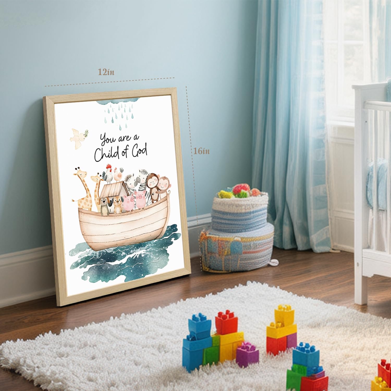 Clicyre Noah Ark Christian Wall Art, You Are a Child of God Scripture Canvas Print, Guardian Animal Wall Decor, Biblical Bible Verse Artwork for Baby Nursery Kids Room Wood Framed 12x16 Inch