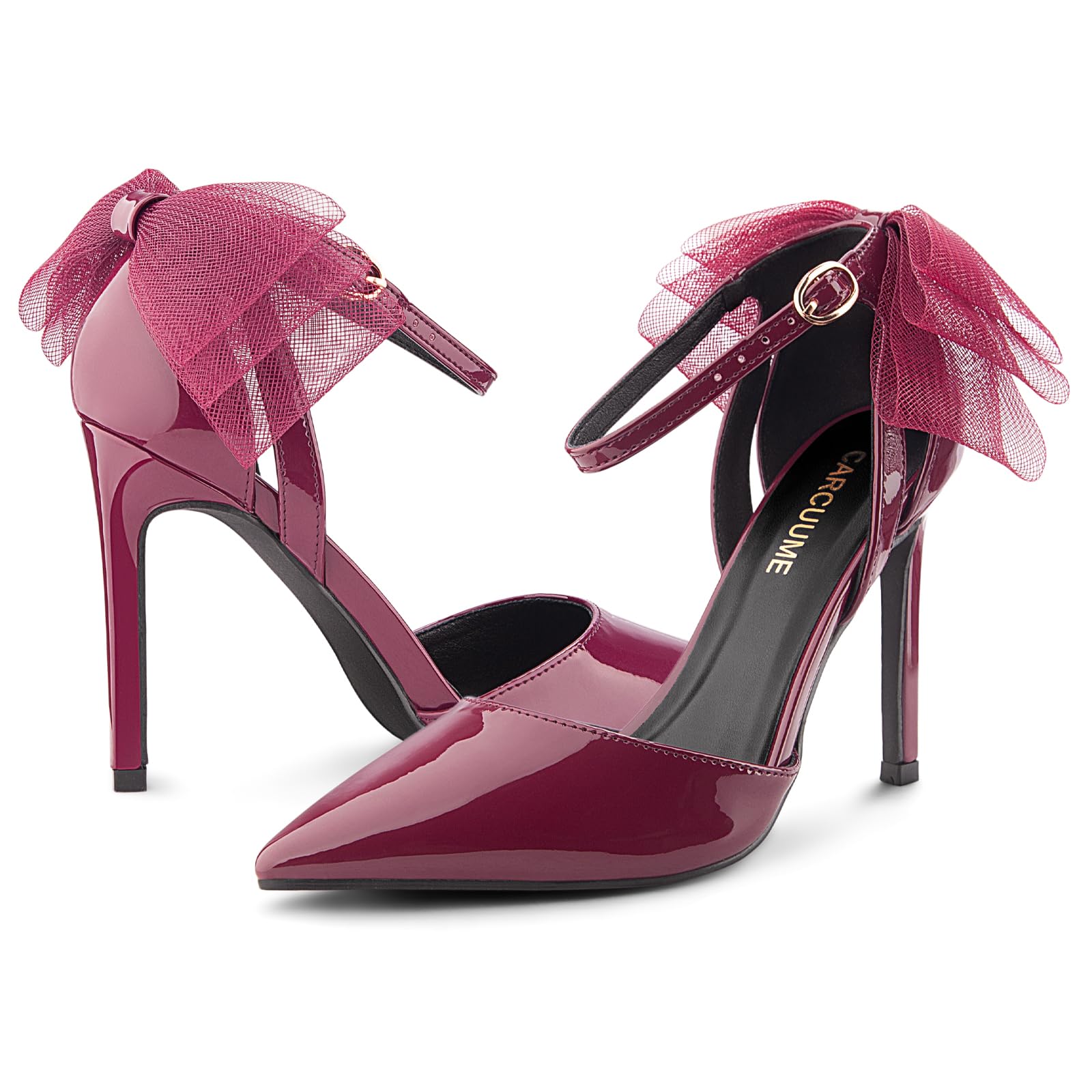 Carcuume Women's Closed Toe Heels Bow Stiletto Heel Sandals Pointed Toe Pumps Wedding Shoes: 10 Burgundy Patent