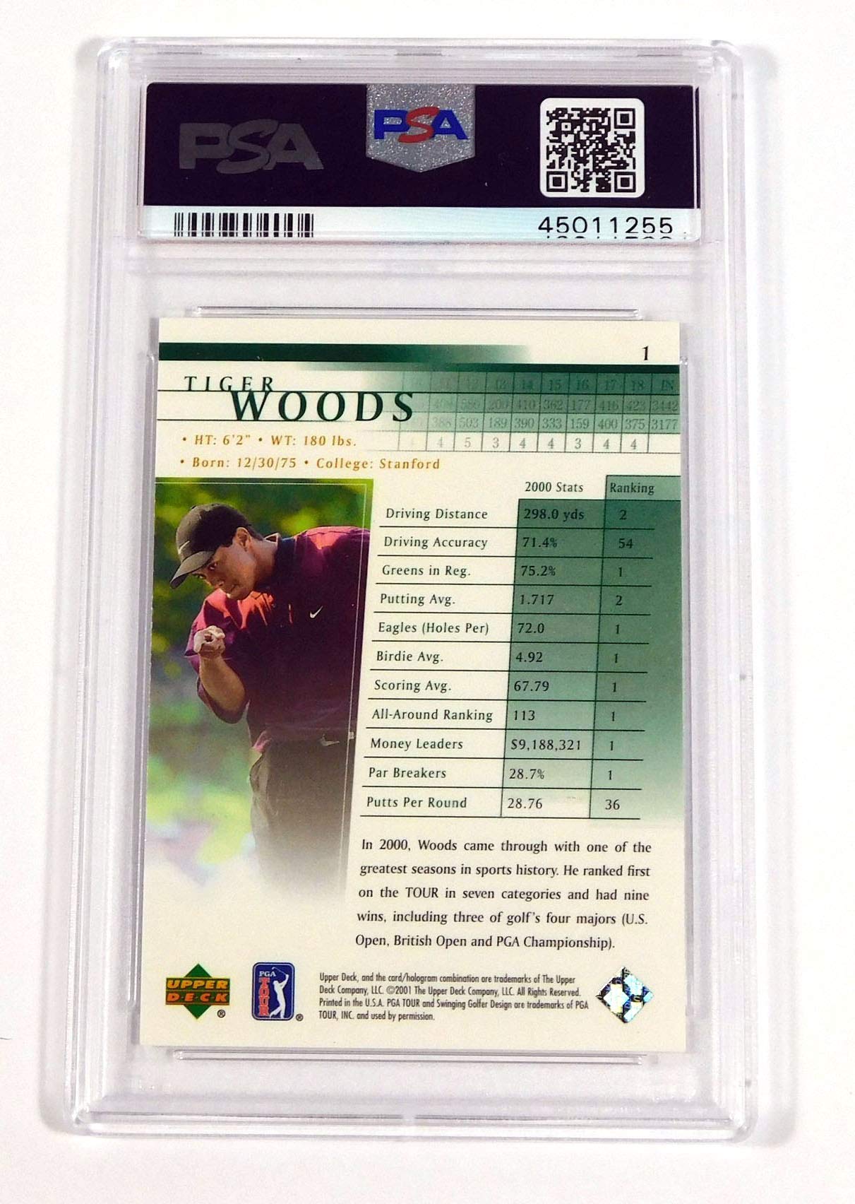 Amazon.com: 2001 Upper Deck Tiger Woods Rookie #1 PSA 9 Golf