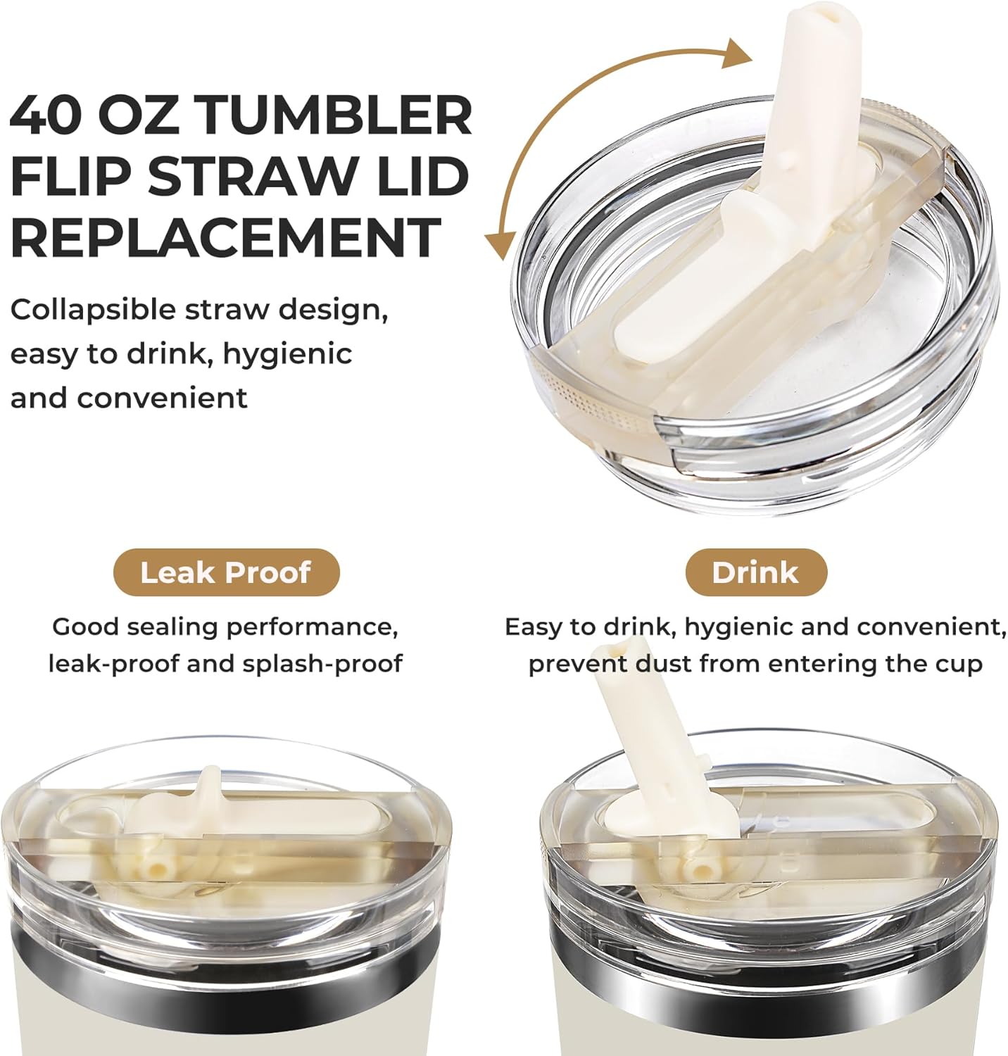 2 Pack 40oz Stanley Cup Lid Replacement - Leakproof Flip Straw Lid & Accessories Kit With 2 Lids, 2 Straws, Straw Brush, Cleaning Pry Tool for Stanley Quencher Tumbler 40oz - Image 3