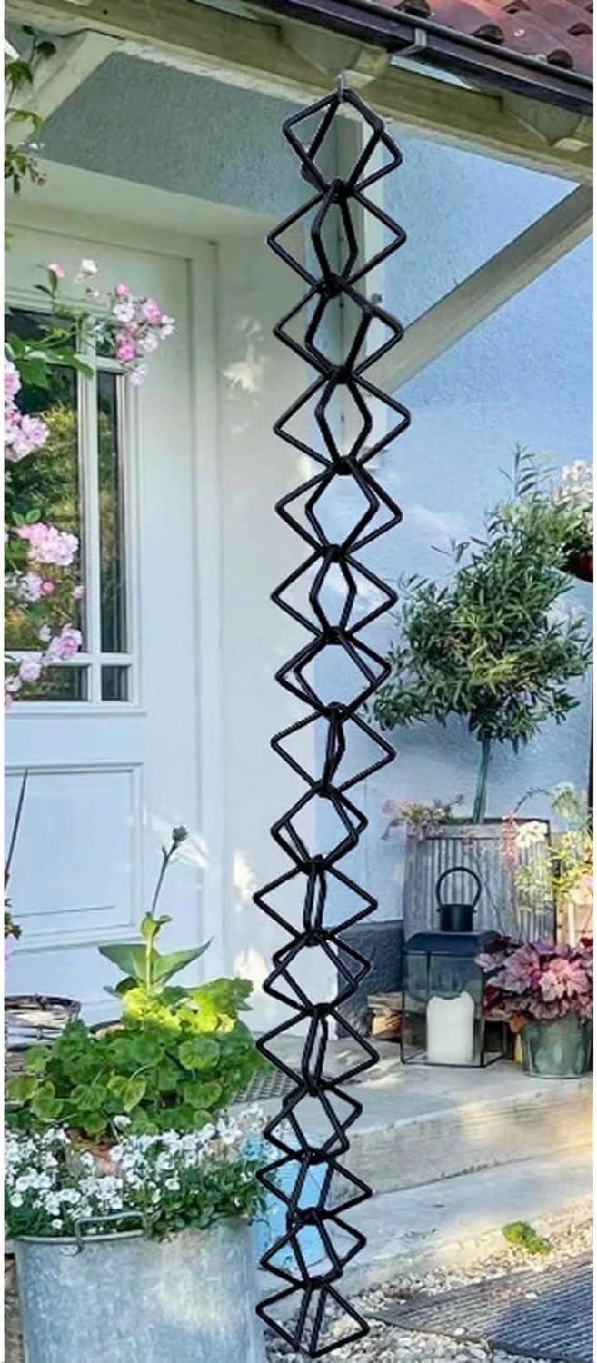 Decorative Rain Chain - Black Aluminum Diamond Links, 7ft-10ft Lengths, Stylish Downspout Replacement for Gutters, Efficient Water Diversion System (2.4m/7.8ft)